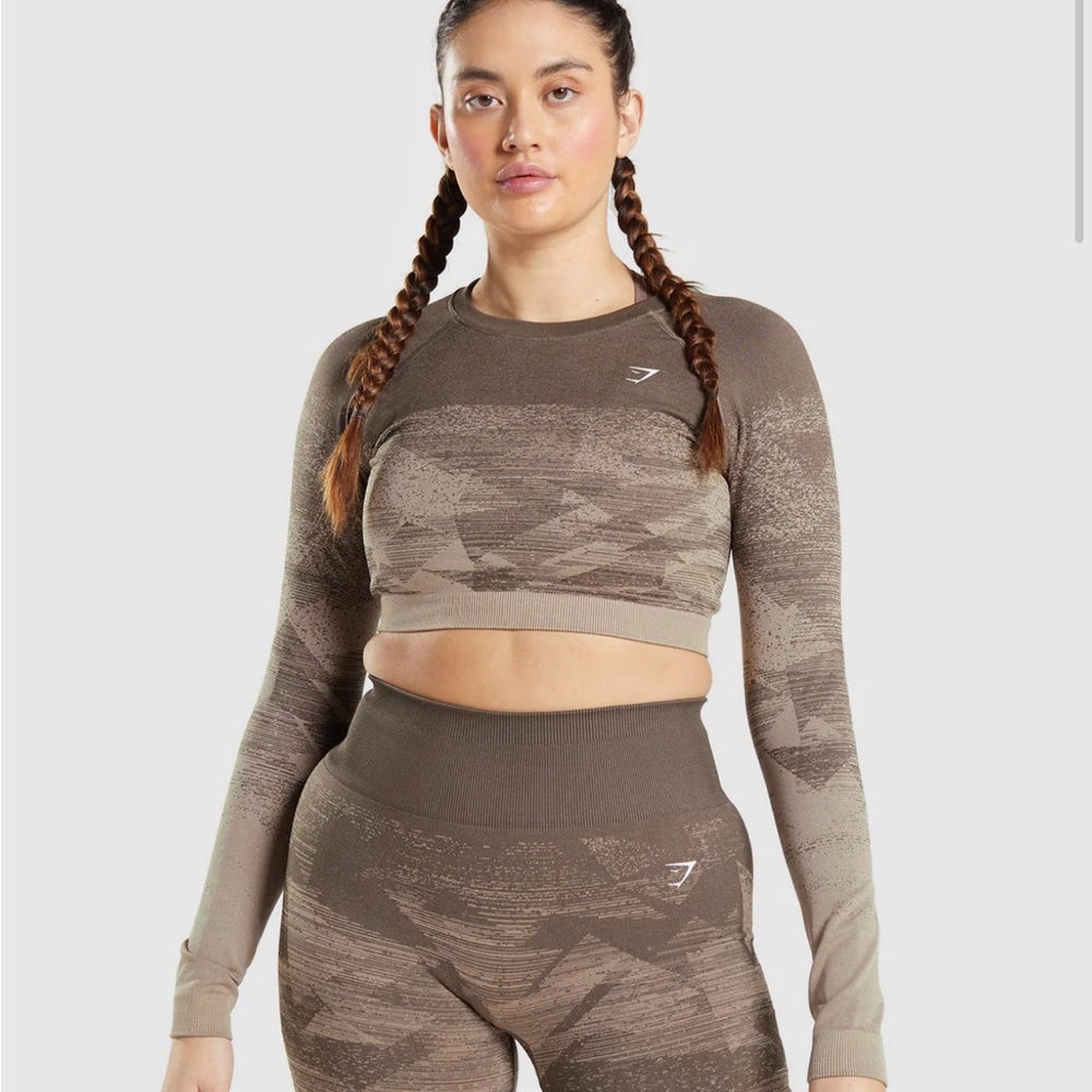 Gymshark Long Sleeve Brown Crop Top